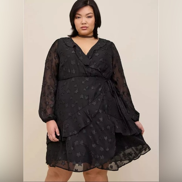 Torrid Mini Clip Star Surplice Ruffle Mini Dress Long Sleeve Ruffle Plus Size - Picture 14 of 14